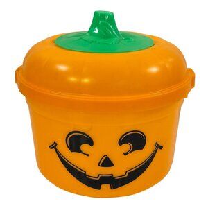 Vintage McDonalds Halloween Pumpkin Trick-Or-Treat Bucket Green Lid READ MISSING